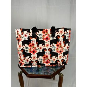 Cute Dachshund Dog Floral Print Tote Bag Reusable Shopping Bag